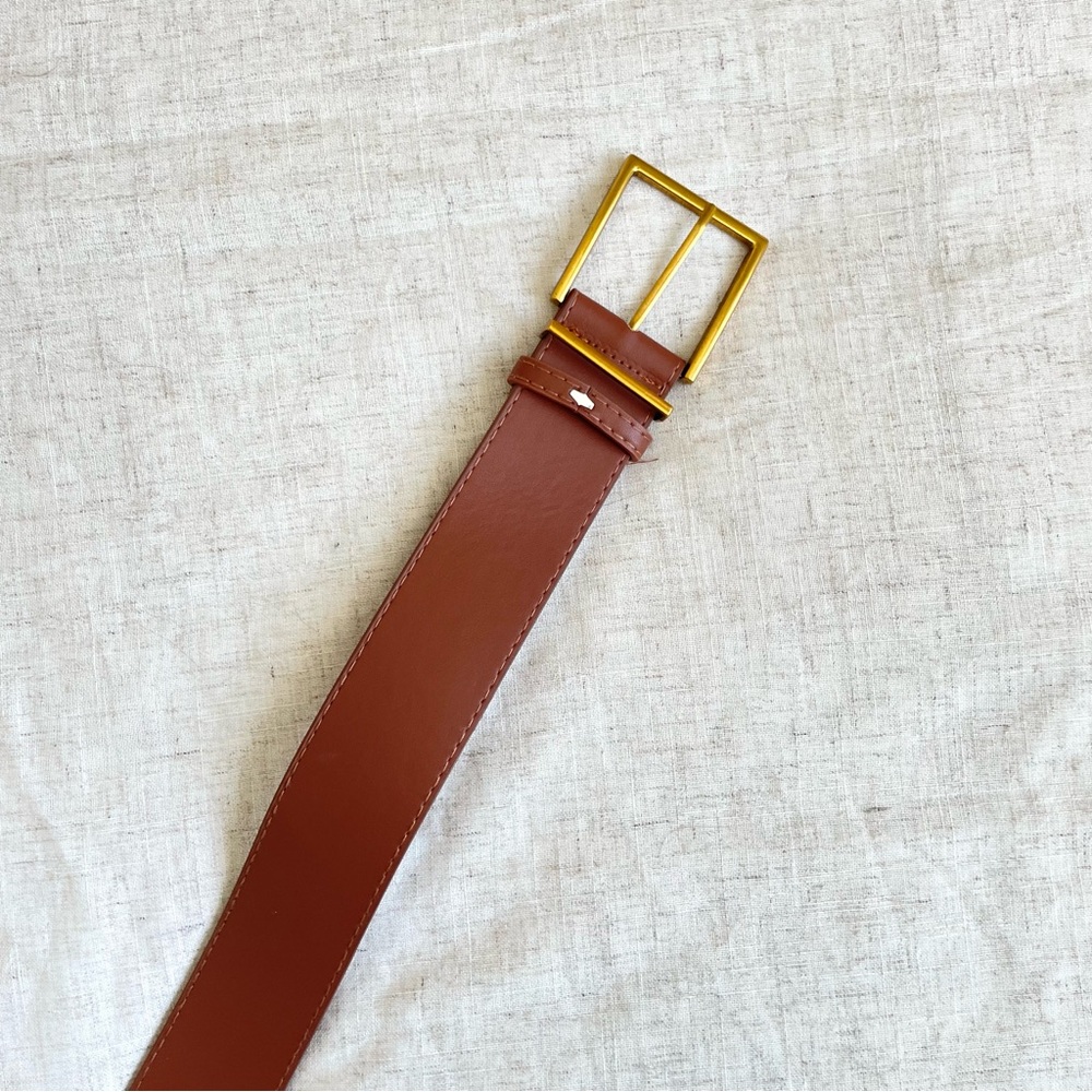Brown faux Leather Belt with Gold Buckle